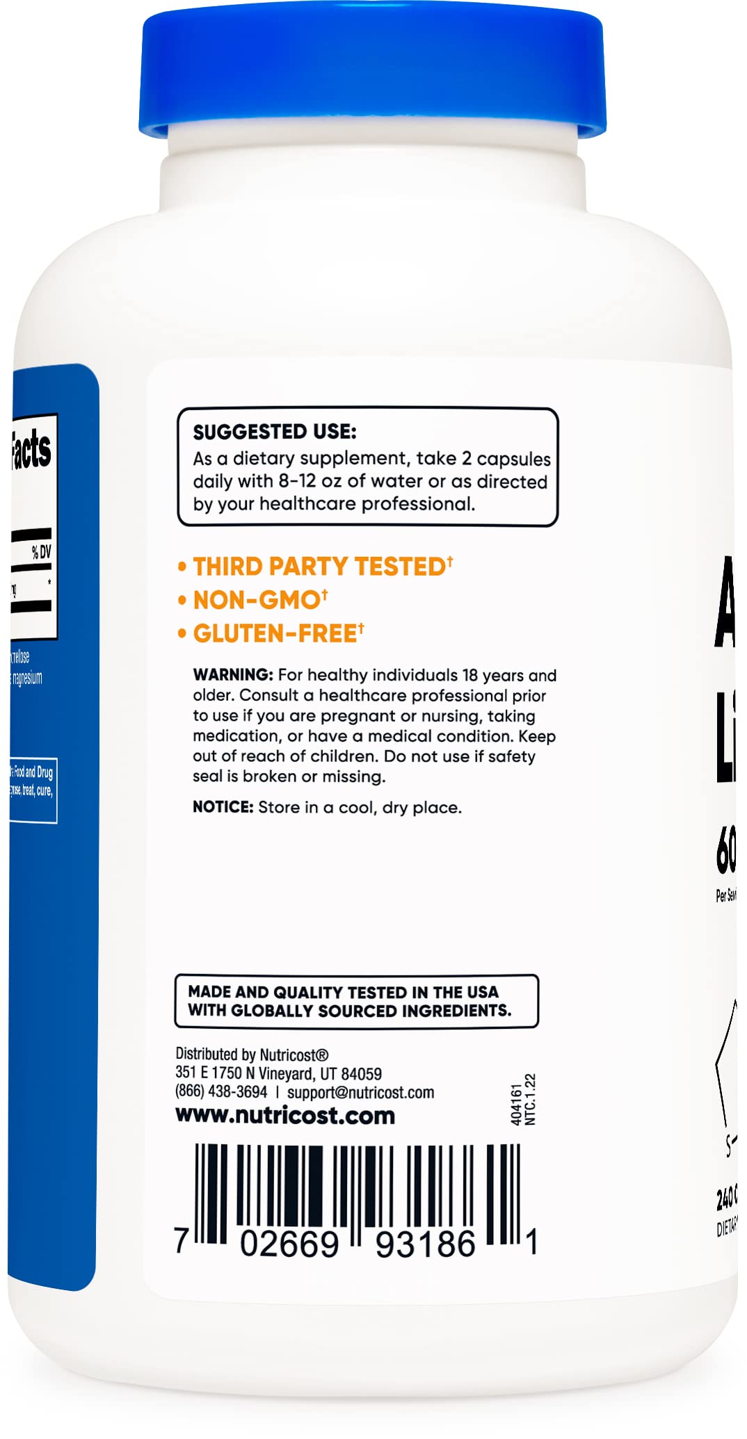 Nutricost Alpha Lipoic Acid 600mg Per Serving, 240 Capsules - Gluten Free, Vegetarian Capsules, Soy Free & Non-GMO