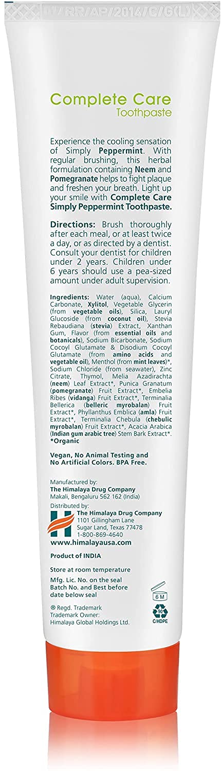Himalaya Botanique Complete Care Toothpaste, Variety Pack - Fluoride Free Toothpaste for Clean Teeth & Fresh Breath - Vegan, Gluten Free, No Artificial Flavors, 5.29 oz (Pack of 4) - Nirvana Guru