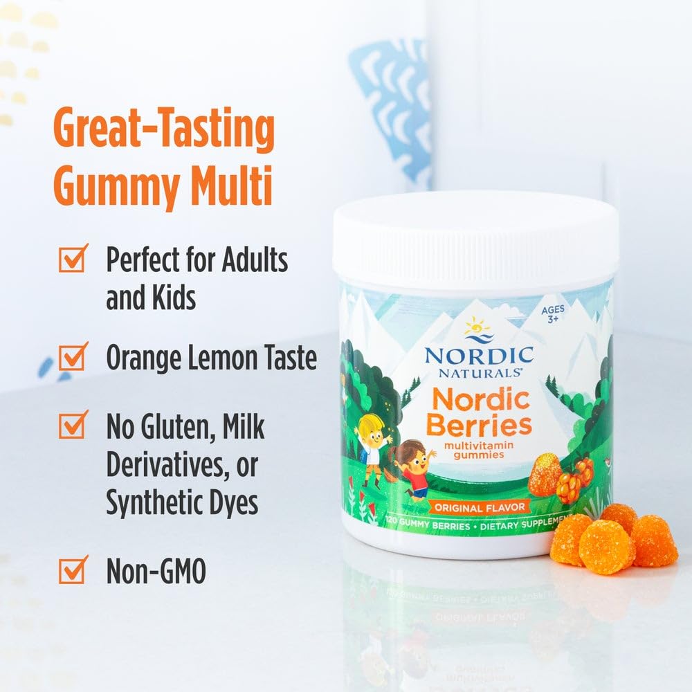 Nordic Naturals Nordic Berries, Citrus - 200 Gummy Berries - Great-Tasting Multivitamin for Ages 2+ - Growth, Development, Optimal Wellness - Non-GMO, Vegetarian - 50 Servings - Nirvana Guru