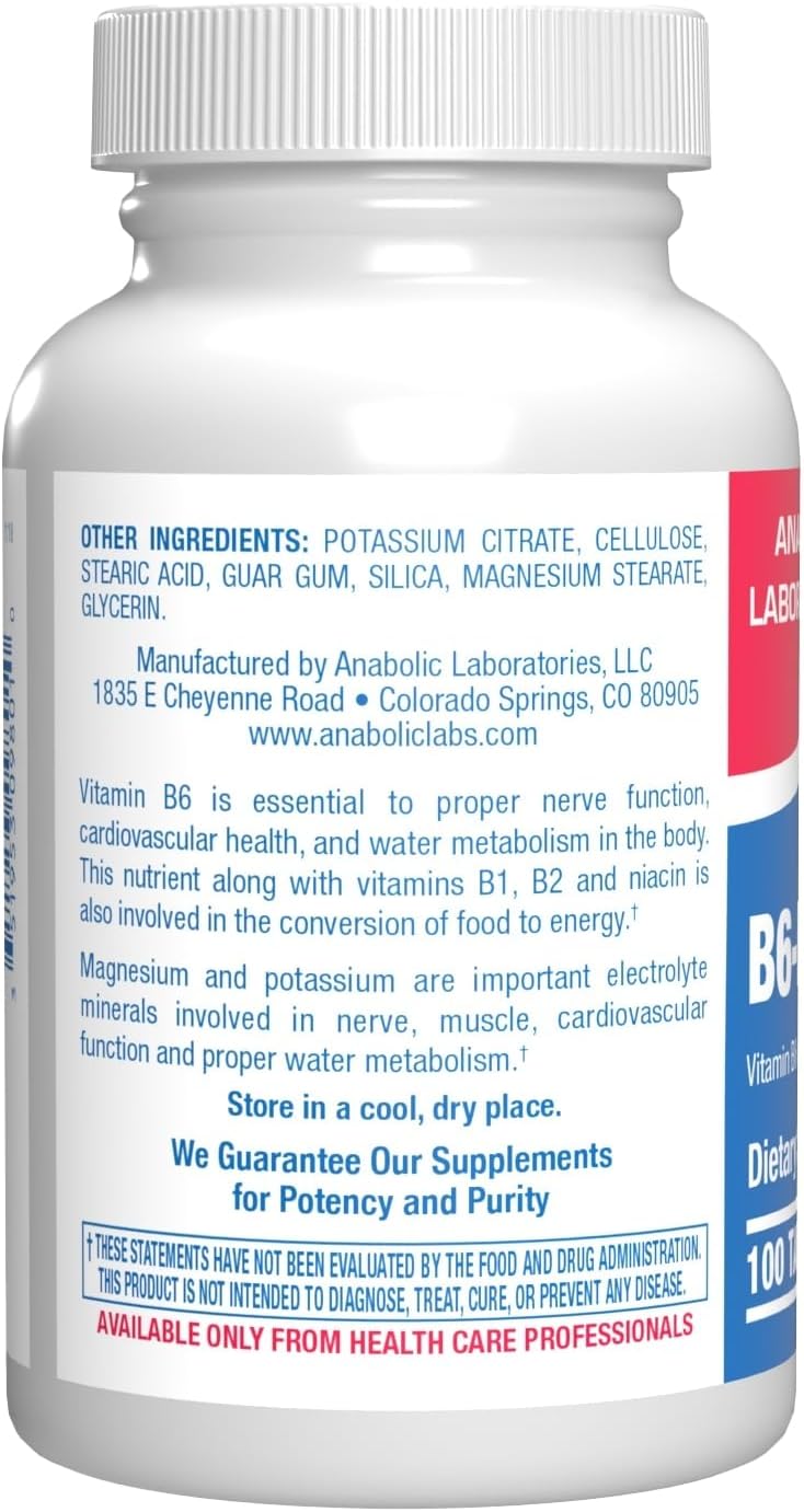 Calcium Magnesium B6 Supplement - Clinically Formulated Vitamin B6 50mg Complex for Energy Metabolism Krebs Cycle Heart Bone and Nerve Support with B1 B2 Niacin and Potassium (100 Servings) Nirvana Guru