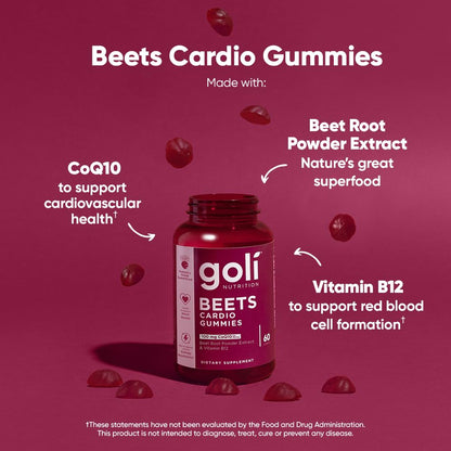 Goli Nutritional Supplement, Beets Cardio Gummy - 60 Count - 100mg CoQ10 & Beet Root Extract - Gluten-Free, Vegan, Non-GMO, and Gelatin-Free. Nature's Great Superfood. Nirvana Guru