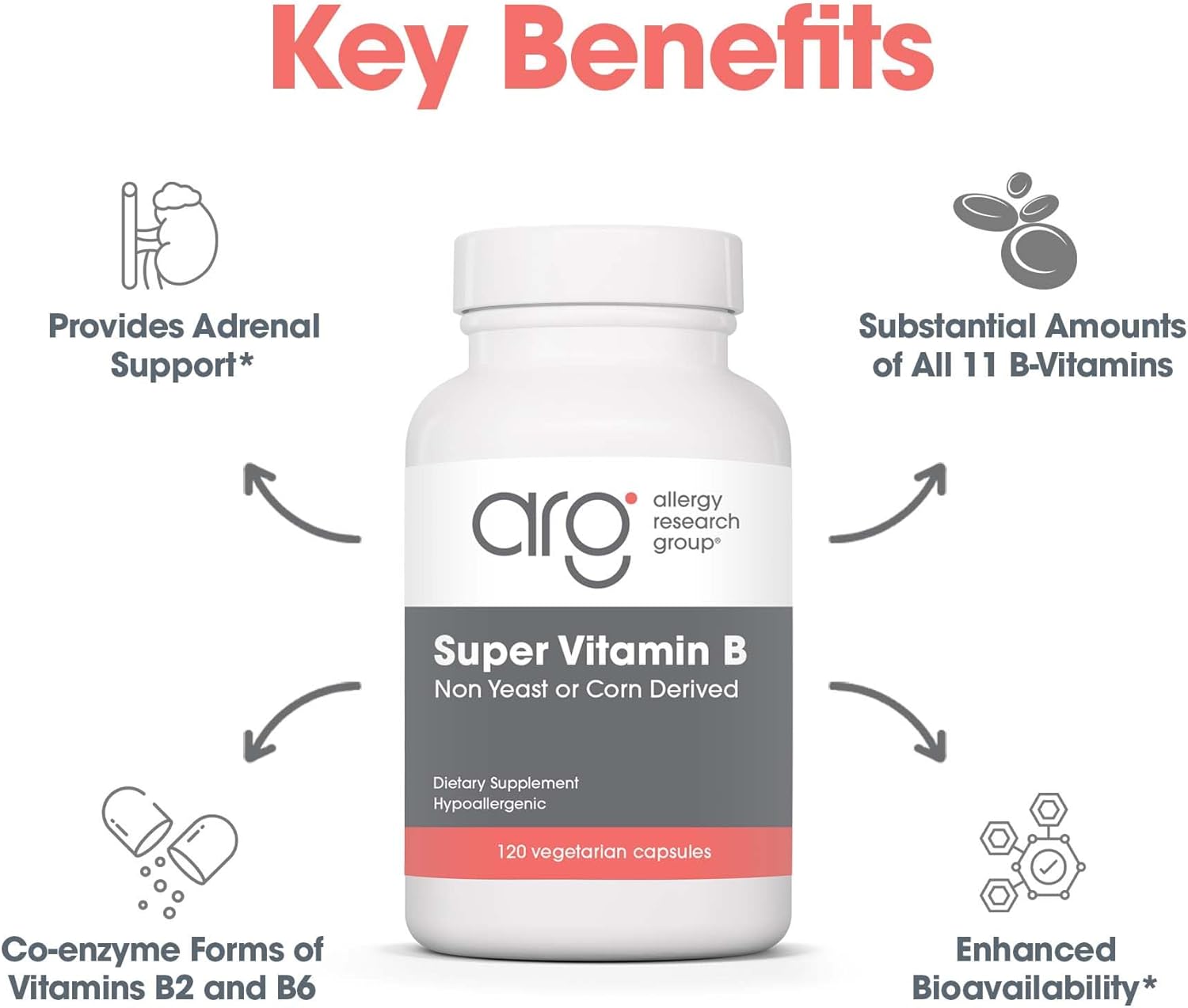 Allergy Research Group Super Vitamin B Supplement - B Vitamin Complex for Men & Women, with Vitamin B12 and B6, Vegetarian Capsules - 120 Count Nirvana Guru