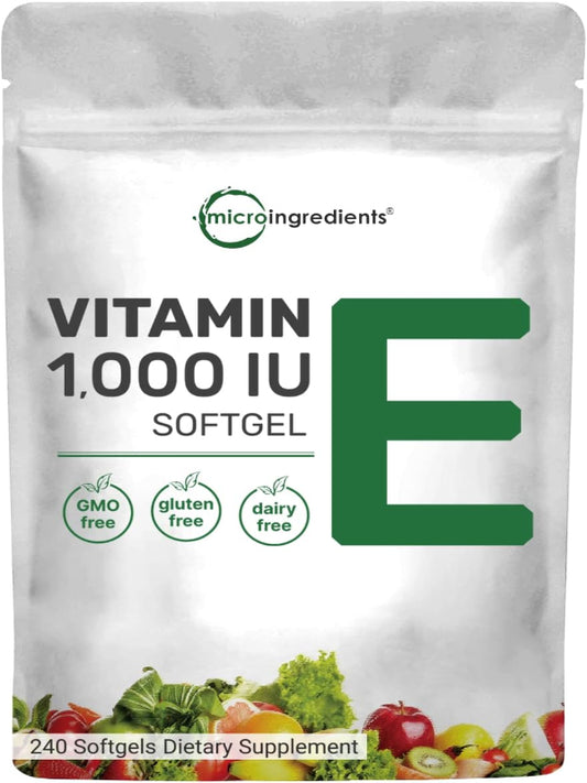 Micro Ingredients Vitamin E 1000 IU, 240 Softgels | Pure Vitamin E Oil Pills | Antioxidant Supplements for Skin, Face, & Immune Health | Non-GMO, Gluten Free Nirvana Guru