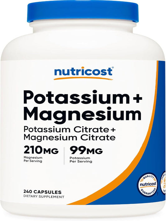 Nutricost Potassium (99 mg) Magnesium (210 mg) Citrates, 240 Capsules - Non-GMO, Gluten Free Nirvana Guru