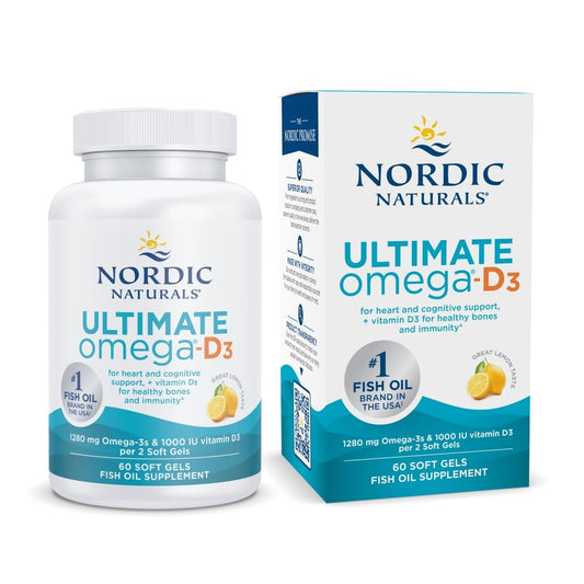 Nordic Naturals Ultimate Omega-D3, Lemon Flavor - 120 Soft Gels - 1280 mg Omega-3 + 1000 IU Vitamin D3 - EPA & DHA - Promotes Brain, Heart, & Immune Health - 60 Servings - Nirvana Guru