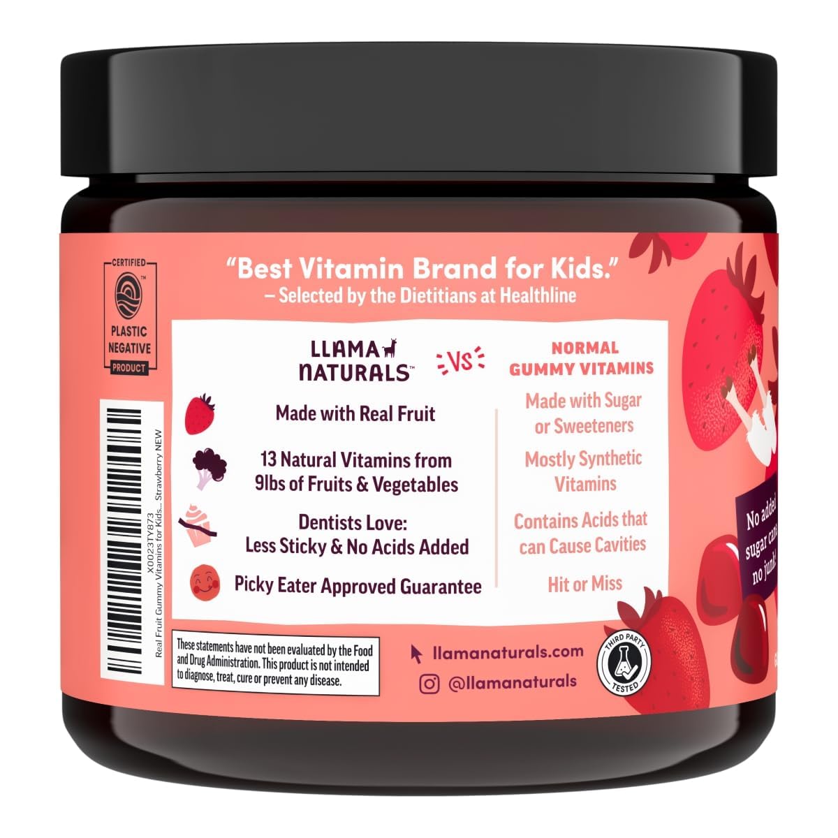 Llama Naturals Kids Multivitamin Gummies, Vegan, Organic with Vitamin D, C & K, Toddler Real Fruit Gummy Vitamins, Chewable Supplement, Whole Food Multivitamin, No Added Sugar Cane, Strawberry, 90 Ct Nirvana Guru