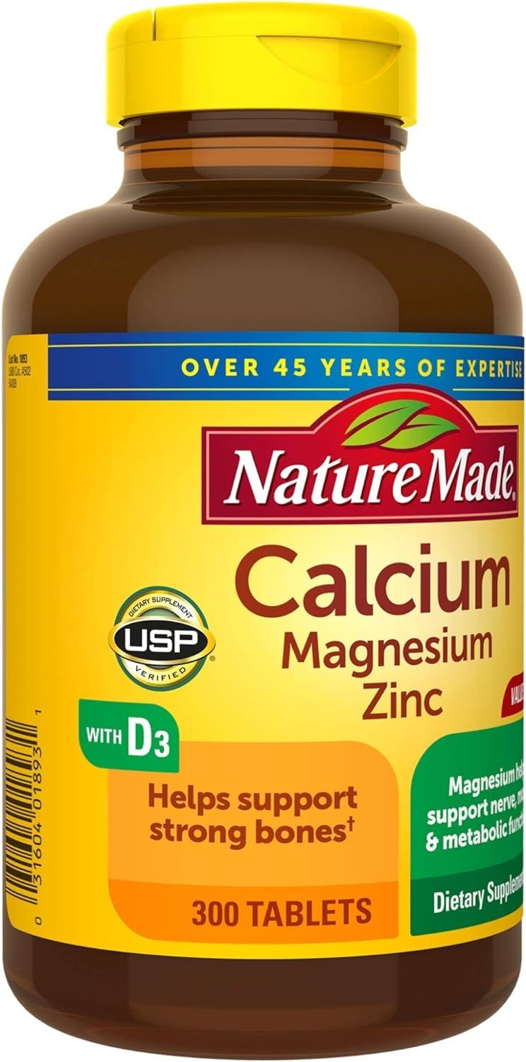 Nature Made Calcium Magnesium Zinc with Vitamin D3, Dietary Supplement for Bone Support, 300 Tablets - Nirvana Guru