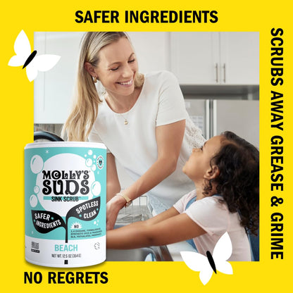 Molly's Suds Sink and All Purpose SCRUB | Gently Removes Stains, Scrubs Away Grease & Gime, Buffs out Scratches | Plant and Mineral Based | 2 Pack, Beach Scent Nirvana Guru