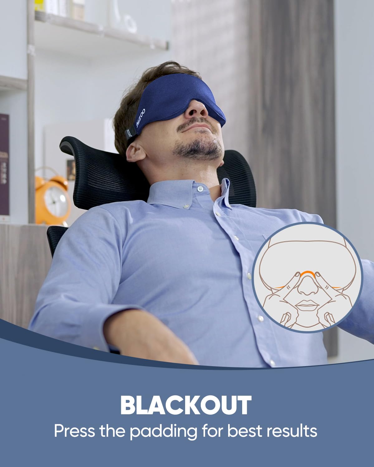 MZOO Sleep Eye Mask for Side Sleeper Men Women, Zero Eye Pressure 3D Sleeping Mask, Light Blocking Patented Design Night Blindfold, Soft Eye Shade Cover for Travel, Black