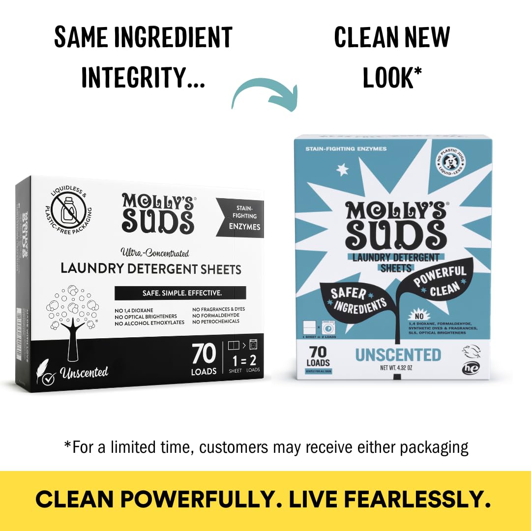 Molly’s Suds Laundry Detergent Sheets | Gentle on Sensitive Skin, Powerful Bio-Based Enzymes, Stain-Fighting | Liquidless & Plastic-Free Packaging | 70 Loads (Unscented) Nirvana Guru