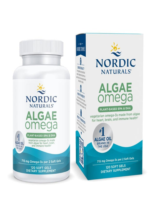 Nordic Naturals Algae Omega - 120 Soft Gels - 715 mg Omega-3 - Certified Vegan Algae Oil - Plant-Based EPA & DHA - Heart, Eye, Immune & Brain Health - Non-GMO - 60 Servings - Nirvana Guru