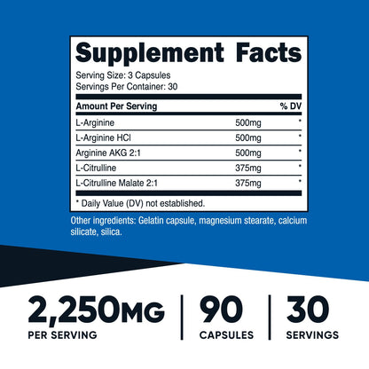 Nutricost Nitric Oxide Booster 2250mg, 180 Capsules - 750mg Per Casule, 60 Servings - Gluten Free and Non-GMO