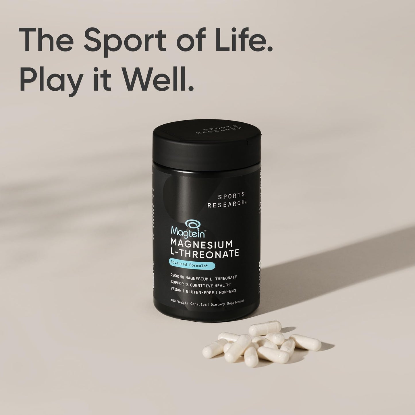 Sports Research Magtein Magnesium L-Threonate Capsules - Magnesium Supplement for Memory, Focus & Cognition - Magnesium L Threonate Supports Brain Health, Sleep & Mood - 2000mg, 90 Capsules for Adults - Nirvana Guru