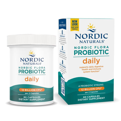 Nordic Naturals Nordic Flora Probiotic Daily - 60 Capsules - 4 Probiotic Strains with 12 Billion Cultures - Optimal Wellness, Immune Support, Digestive Health - Non-GMO, Vegan - 30 Servings - Nirvana Guru