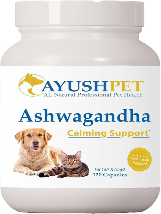 Ayush Pet Stress Support, Ashwagandha Calming Aid for Pets, Promotes Energy and Vitality, 120 Capsules Nirvana Guru