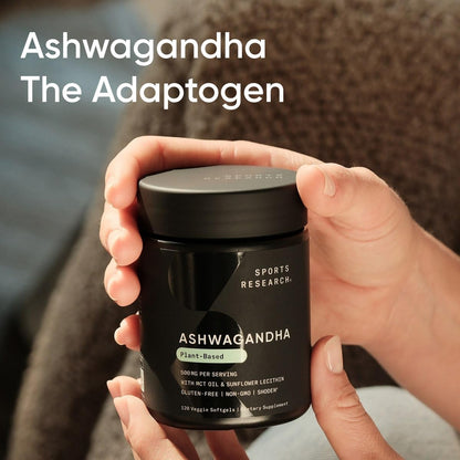 Sports Research® Ashwagandha Softgels with Coconut MCT Oil - Natural Adaptogen Made with Shoden® Ashwa for Relaxation, Calm & Sleep Support - Gluten Free & Vegan Friendly - 60 Count - Nirvana Guru