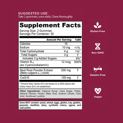 Goli Nutritional Supplement, Beets Cardio Gummy - 60 Count - 100mg CoQ10 & Beet Root Extract - Gluten-Free, Vegan, Non-GMO, and Gelatin-Free. Nature's Great Superfood. Nirvana Guru