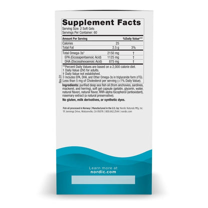 Nordic Naturals Ultimate Omega 2X, Lemon Flavor - 60 Soft Gels - 2150 mg Omega-3 - High-Potency Fish Oil with EPA & DHA - Promotes Brain & Heart Health - Non-GMO - 30 Servings - Nirvana Guru