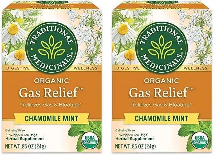 Traditional Medicinals Tea, Organic Gas Relief, Relieves Gas & Bloating, Chamomile Mint, 16 Tea Bags - Nirvana Guru