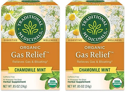 Traditional Medicinals Tea, Organic Gas Relief, Relieves Gas & Bloating, Chamomile Mint, 16 Tea Bags - Nirvana Guru
