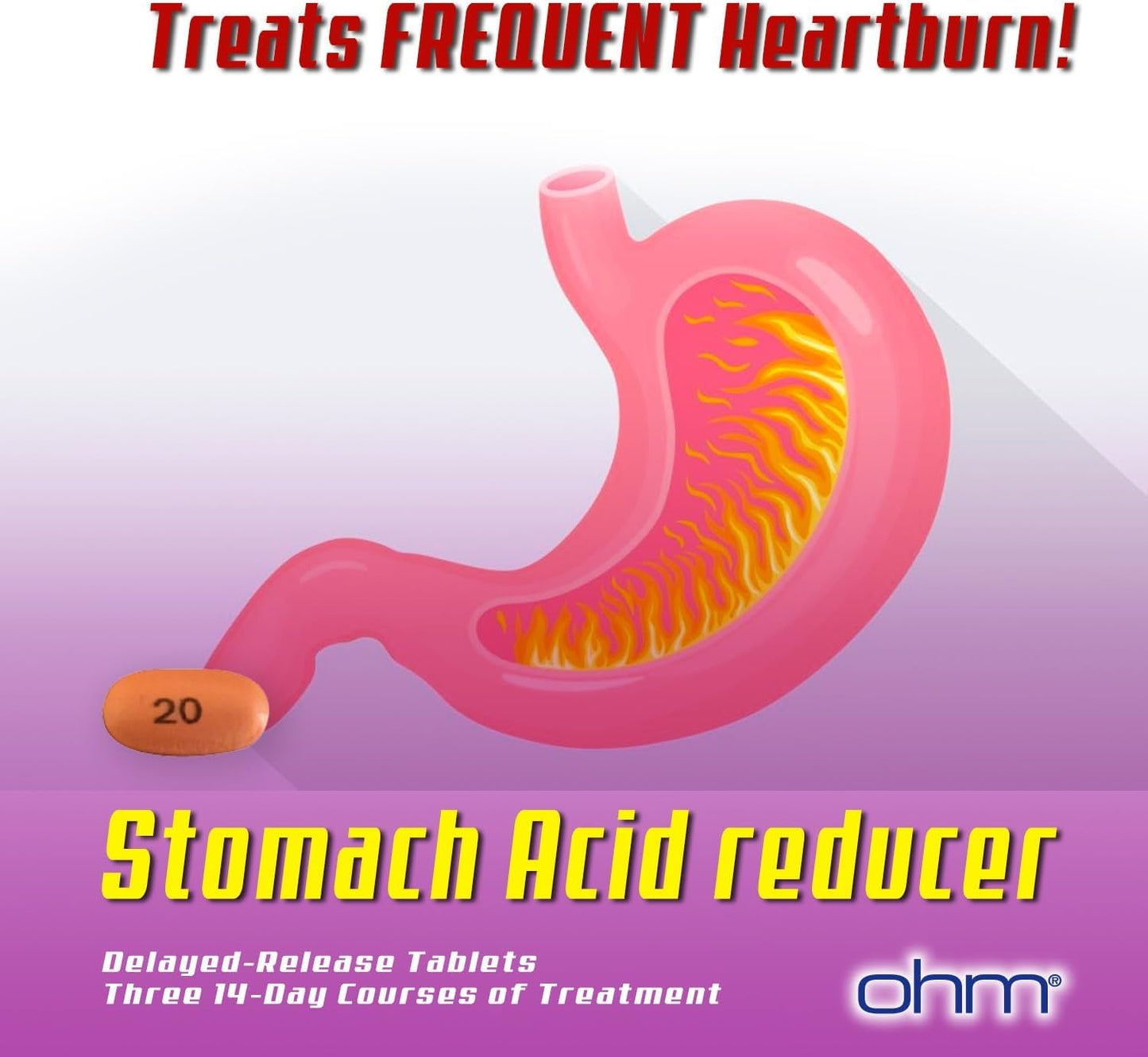 Ohm Omeprazole Delayed-Release Tablets, 20mg Acid Reducer, Treats Frequent Heartburn (2 Weeks of Supply, 14, Count)
