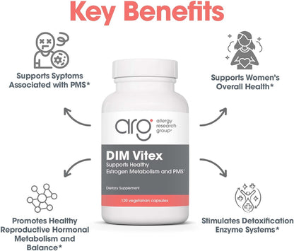 Allergy Research Group DIM Vitex Supplement - Supports Healthy Hormone Balance & Menstrual Cycle, PMS Formula, Vitamin B6, Hypoallergenic, Vegetarian Capsules, Soy-Free - 120 Count Nirvana Guru