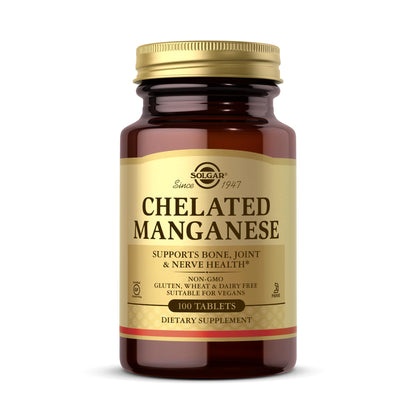 Solgar Chelated Manganese - 100 Tablets - Supports Bone, Joint & Nerve Health - Non-GMO, Vegan, Gluten Free, Dairy Free, Kosher - 100 Servings Nirvana Guru