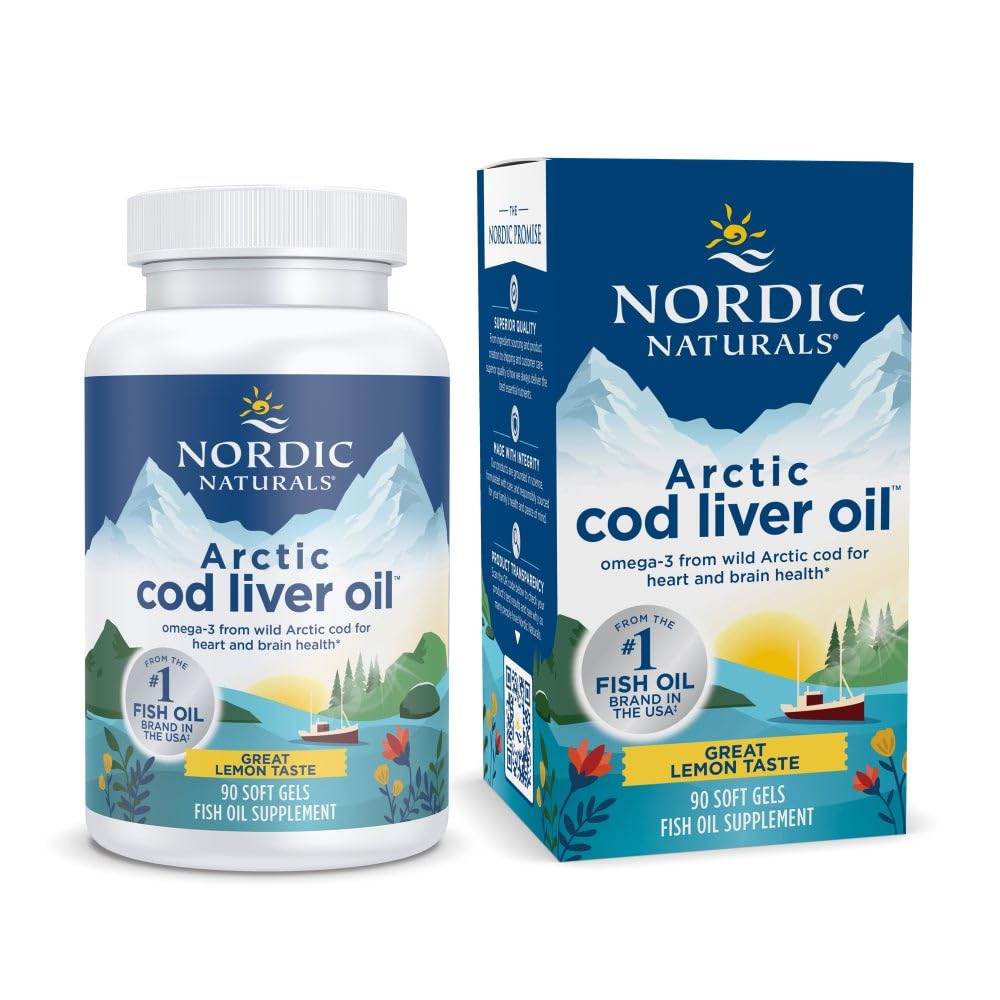 Nordic Naturals Arctic Cod Liver Oil, Lemon - 180 Soft Gels - 750 mg Total Omega-3s with EPA & DHA - Heart & Brain Health, Healthy Immunity, Overall Wellness - Non-GMO - 60 Servings - Nirvana Guru