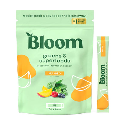 Bloom Nutrition Greens and Superfoods Powder for Digestive Health, Greens Powder, Digestive Enzymes, Probiotics, Spirulina, Chlorella for Bloating & Gut Support, Green Juice, 30 SVG, Strawberry Kiwi