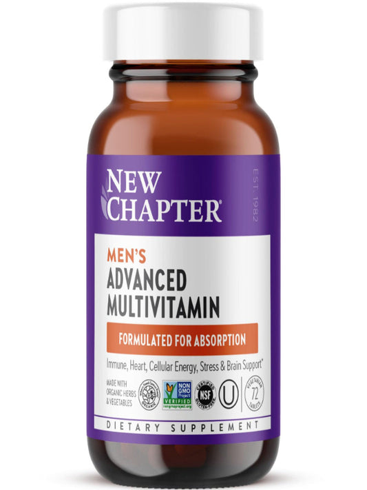 New Chapter Men's Multivitamin Advanced Formula for Stress, Brain, Immune, Heart & Energy Support, Higher Levels of Whole-Food Fermented Essential Nutrients for Men + Selenium + B Vitamins, 120 ct - Nirvana Guru