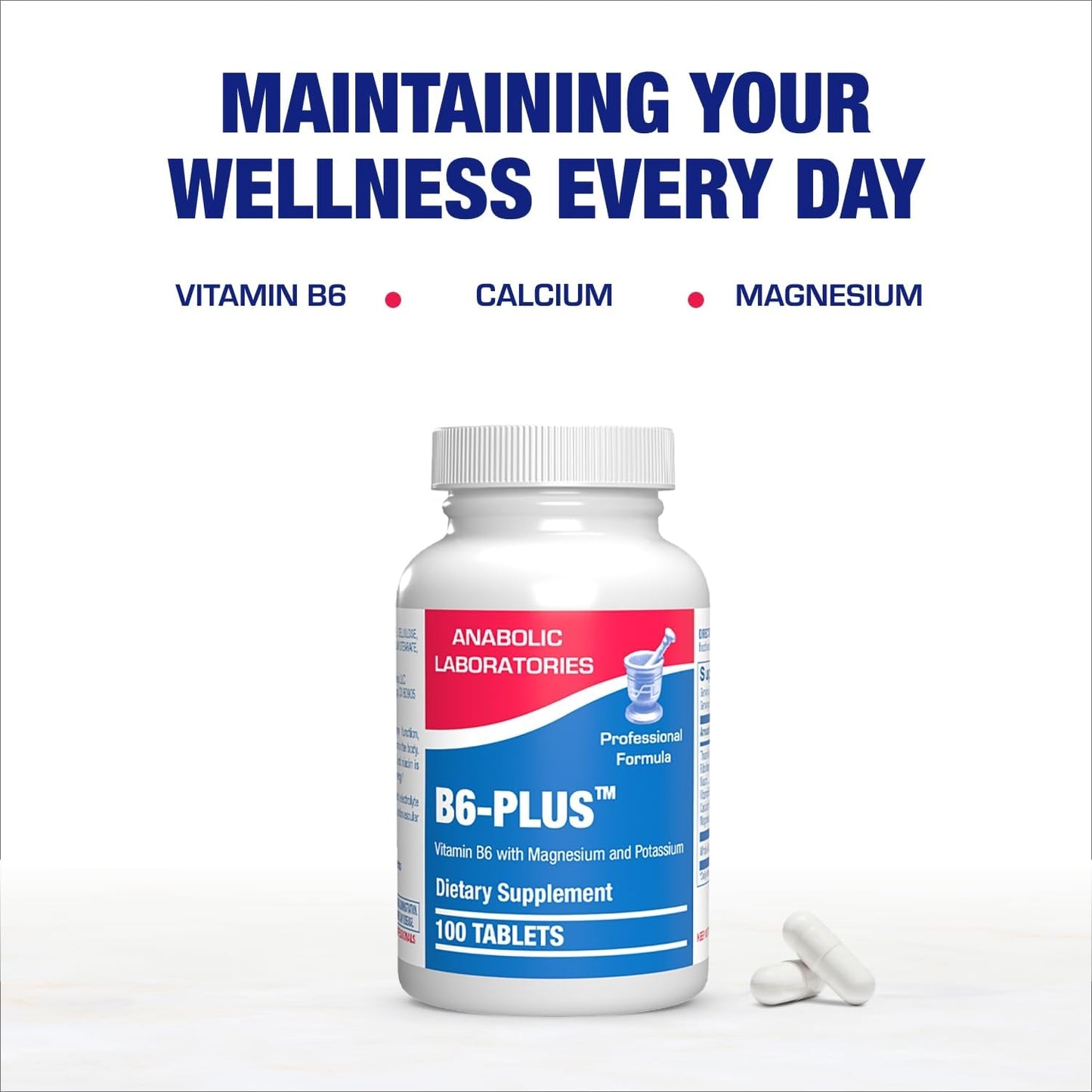 Calcium Magnesium B6 Supplement - Clinically Formulated Vitamin B6 50mg Complex for Energy Metabolism Krebs Cycle Heart Bone and Nerve Support with B1 B2 Niacin and Potassium (100 Servings) Nirvana Guru