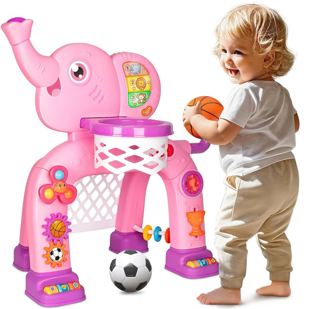 Toddler Basketball Hoop & Soccer Goal, Toys for 1 2 3 Year Old Boys Girls, Kids Sports Toy with Light Sound Music, Montessori Toys for Baby 12-18 Months, Christmas Birthday Gifts for Ages 1-3(Blue） Nirvana Guru