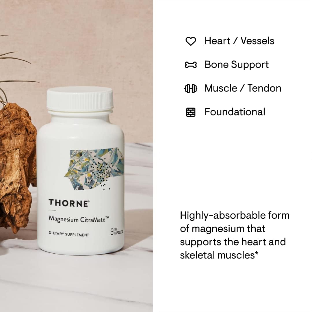THORNE Magnesium CitraMate - Magnesium Supplement with Citrate-Malate - Support Heart, Skeletal Muscles, Cardiac, Lung Function, and Bone Density* - Gluten-Free, Dairy-Free, Soy-Free - 90 Capsules - Nirvana Guru