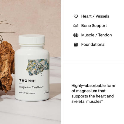 THORNE Magnesium CitraMate - Magnesium Supplement with Citrate-Malate - Support Heart, Skeletal Muscles, Cardiac, Lung Function, and Bone Density* - Gluten-Free, Dairy-Free, Soy-Free - 90 Capsules - Nirvana Guru