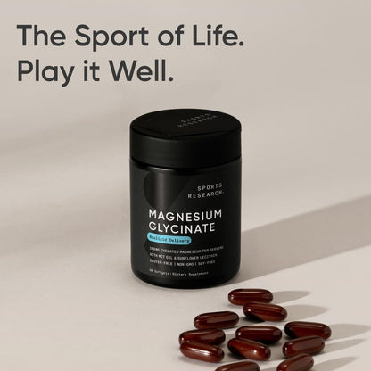 Sports Research® Magnesium Glycinate - Supports Restful Sleep & Enzymatic Processes - 160 mg Chelated Magnesium - Vegan Capsule - 90 Count - Nirvana Guru