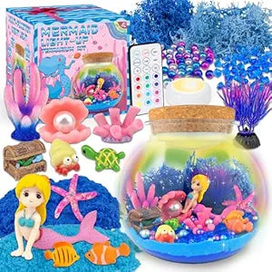 Mermaid Terrarium Craft Kit for Kids - LED Night Light Up & Remote Mermaid Birthday Gifts Toys for Girls nirvanaguru