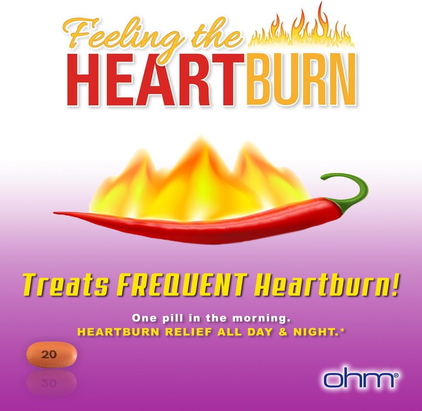 Ohm Omeprazole Delayed-Release Tablets, 20mg Acid Reducer, Treats Frequent Heartburn (2 Weeks of Supply, 14, Count)