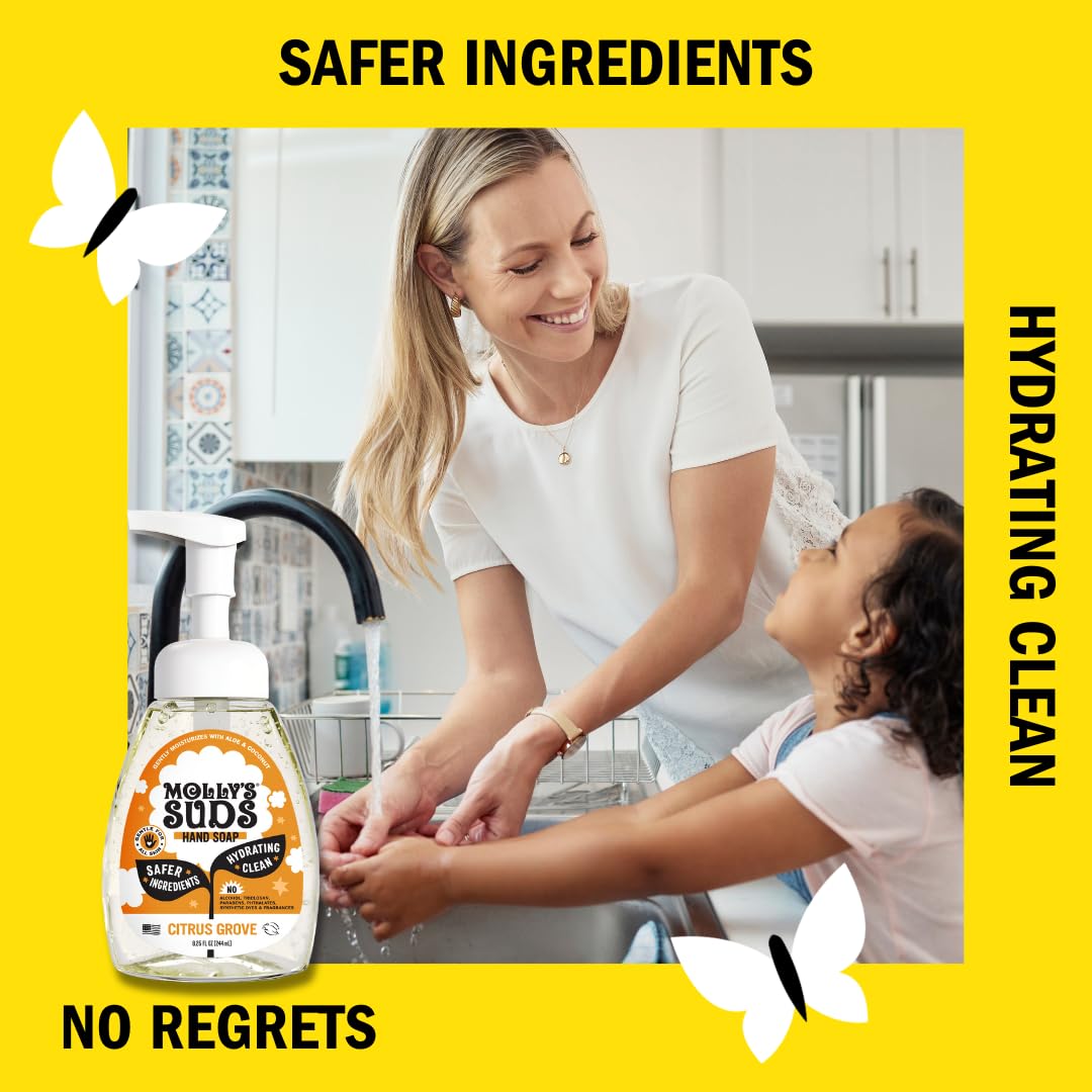 Molly's Suds Foaming Hand Soap - Made with Aloe and Coconut Oil | Moisturizing Hand Wash | Clean Ingredients, Infused with Essential Oils | Citrus Grove - 8.25 Oz (Pack of 3) Nirvana Guru