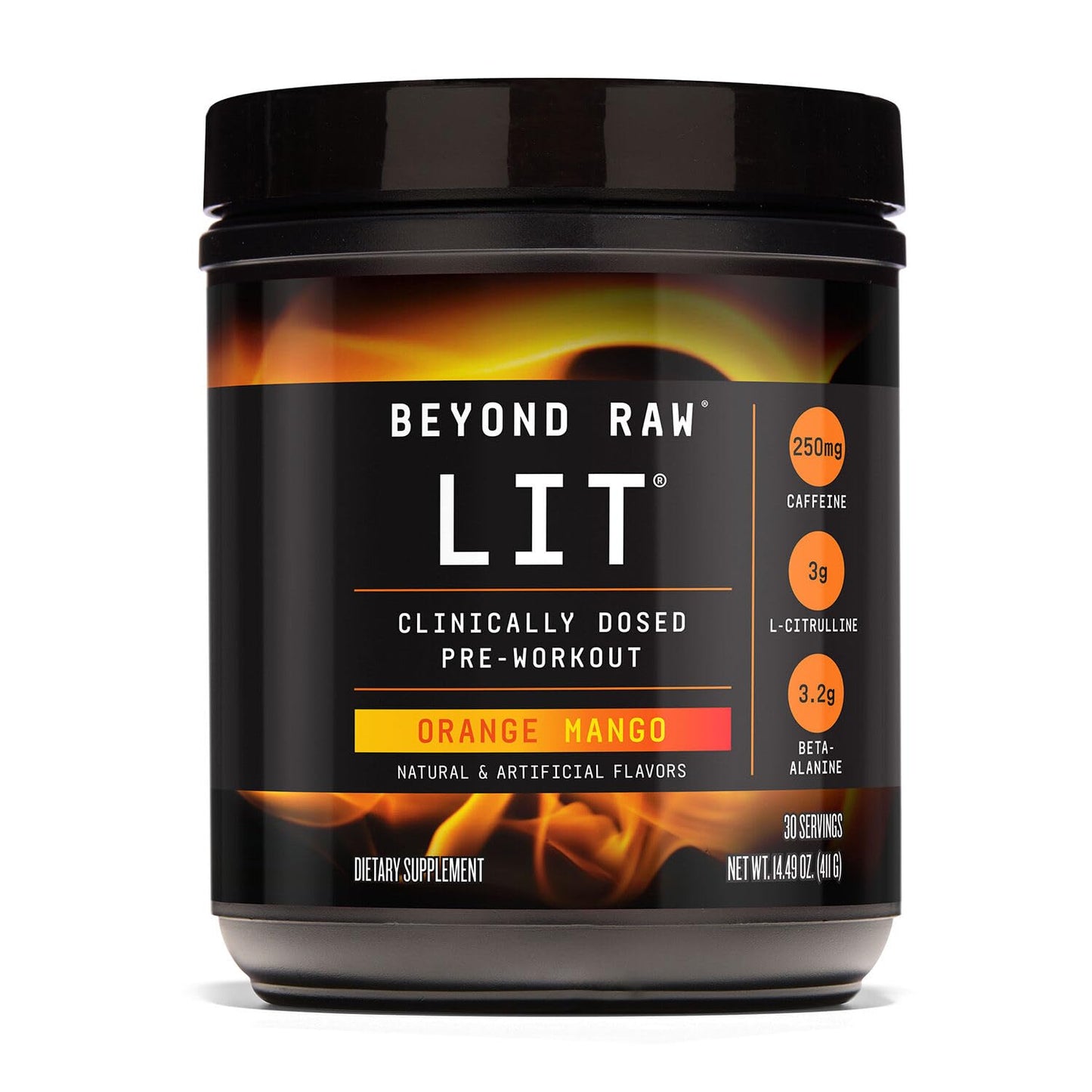BEYOND RAW LIT Pre Workout Powder Supplement for Men and Women, Energy, Focus, Endurance, Pumps, Nitric Oxide Boost, 250mg Caffeine, Creatine, Beta Alanine, Gummy Worm, 30 Servings Nirvana Guru