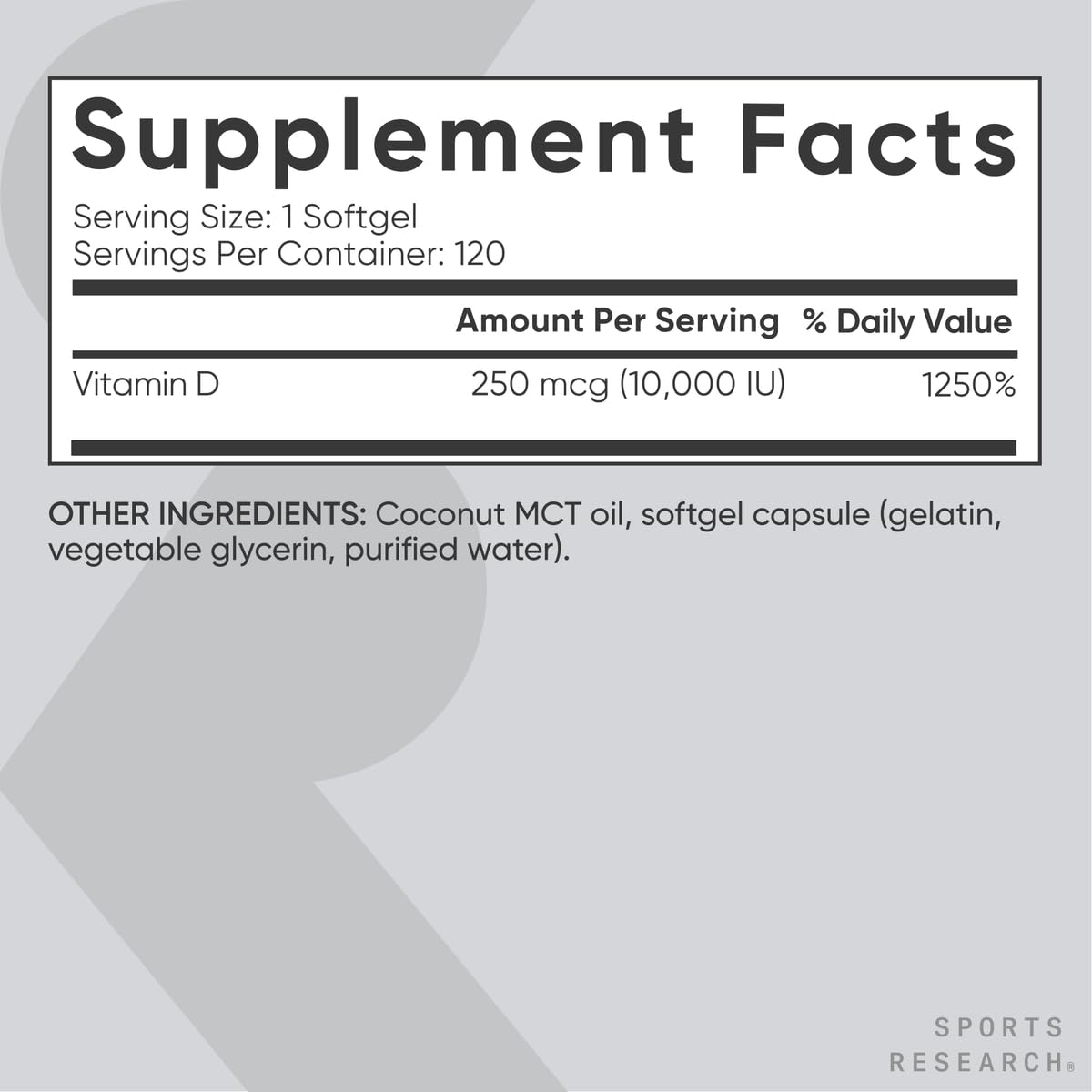 Sports Research Vitamin D3 5000iu (125mcg) with Coconut Oil ~ High Potency Vitamin D for Immune & Bone Support ~ Non-GMO Verified, Gluten & Soy Free (360 Mini-Liquid Softgels) - Nirvana Guru