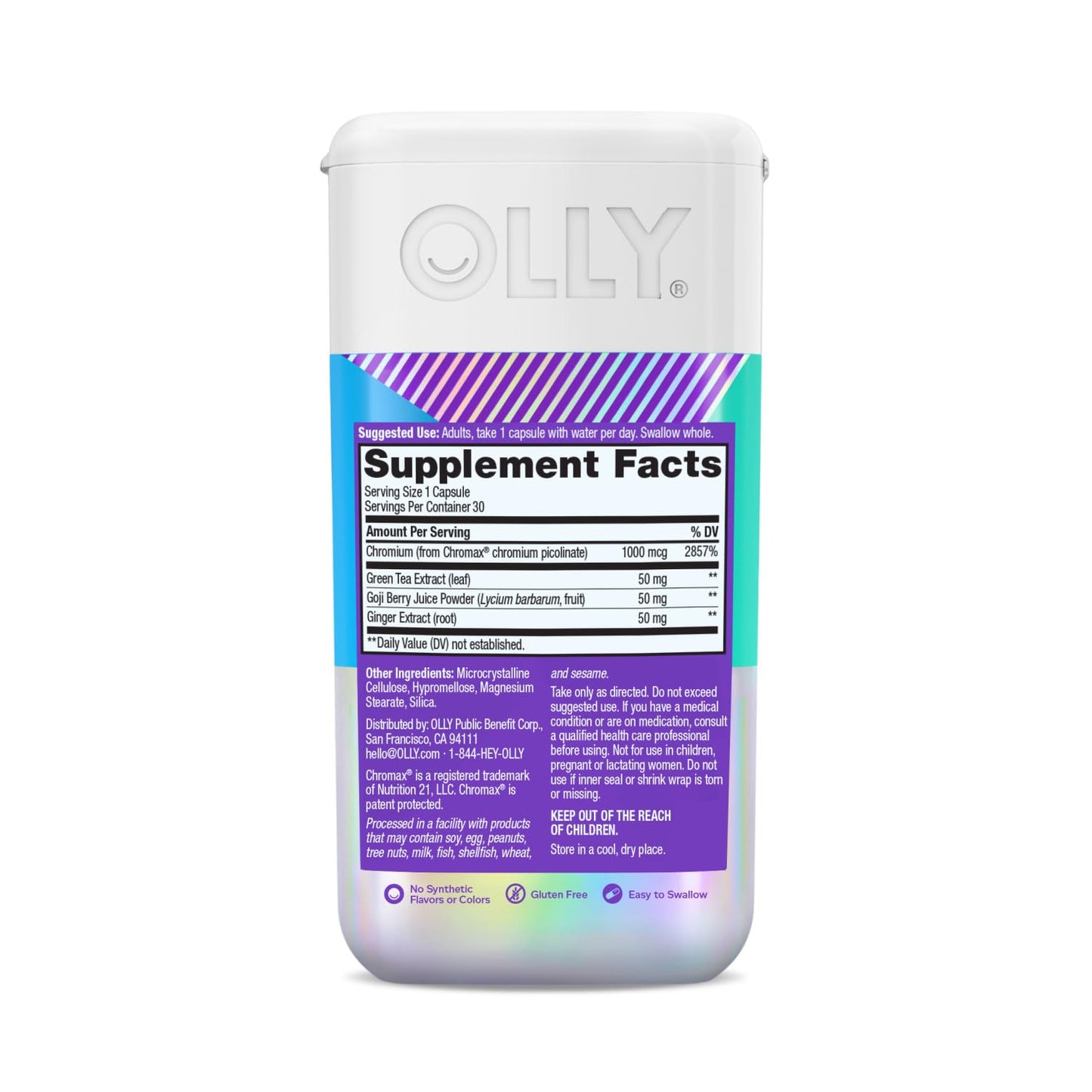 OLLY Combat Cravings, Metabolism & Energy Support Supplement,1000 mcg Chromium, Green Tea, Goji Berry, Ginger - 30 Count Nirvana Guru