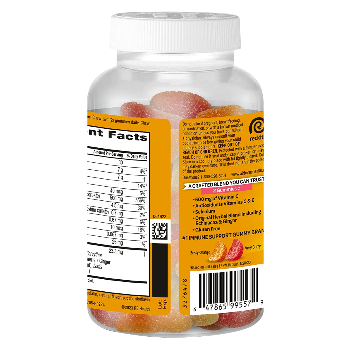 Airborne Vitamin C 500mg (per Serving) - Assorted Fruit Flavored Kids Gummies (63 Count in a Bottle), Gluten-Free Immune Support Supplement with Vitamins C E, Selenium Nirvana Guru