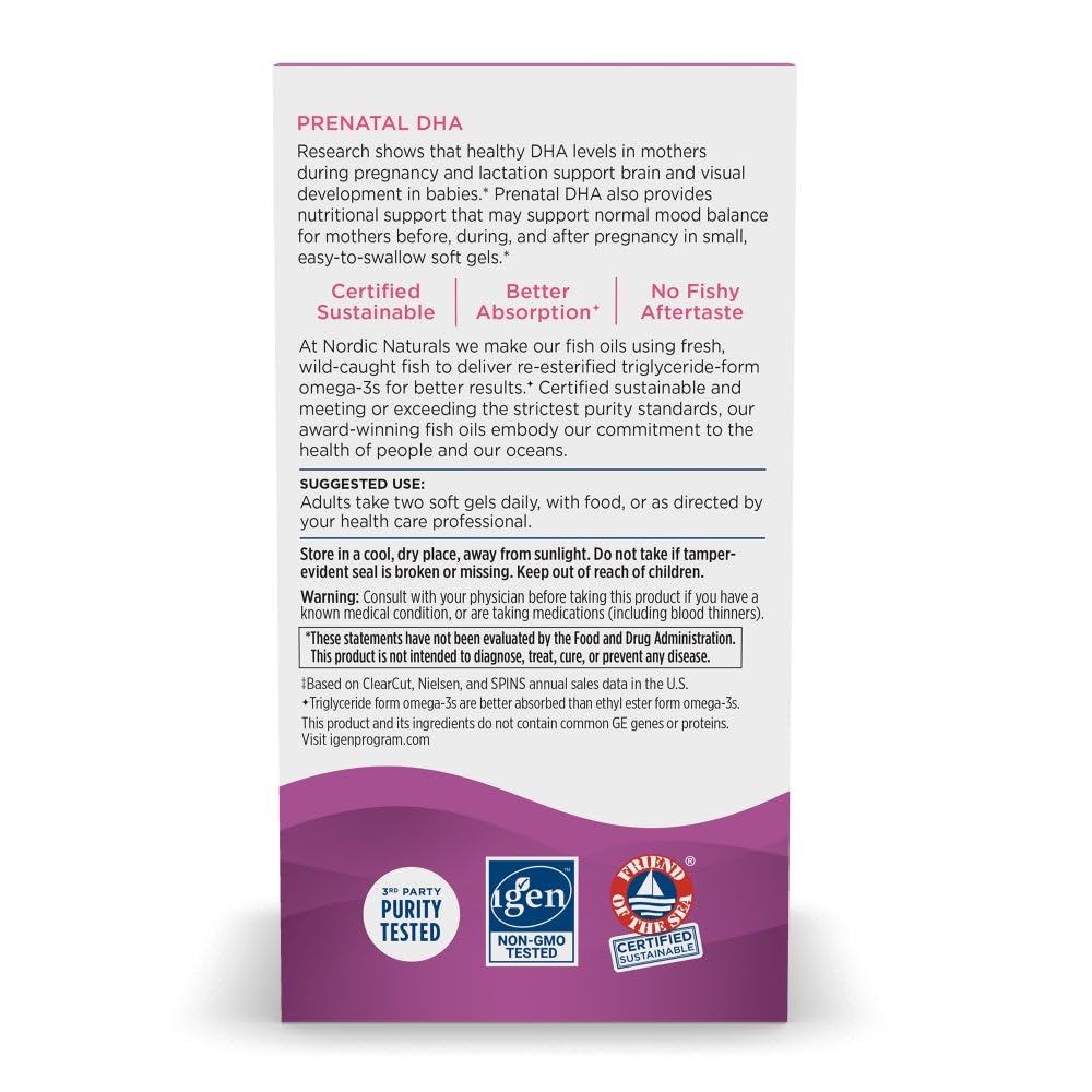 Nordic Naturals Prenatal DHA, Strawberry - 120 Soft Gels - 830 mg Omega-3 + 400 IU Vitamin D3 - Supports Brain Development in Babies During Pregnancy & Lactation - Non-GMO - 60 Servings - Nirvana Guru