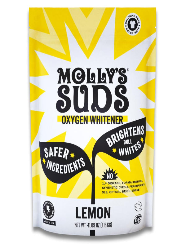 Molly's Suds Oxygen Whitener | Powerful Bleach Alternative, Chlorine Free & Color Safe | Brightens Whites and Removes Stains (Lemon Essential Oil - 41.09 oz) Nirvana Guru