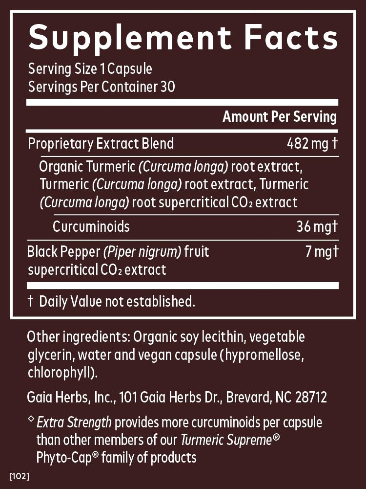 Gaia Herbs Turmeric Supreme Extra Strength - Supports Occasional Swelling from Normal Wear & Tear - with Turmeric Curcumin & Black Pepper - 60 Vegan Liquid Phyto-Capsules (Up to 60-Day Supply) - Nirvana Guru