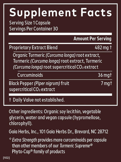 Gaia Herbs Turmeric Supreme Extra Strength - Supports Occasional Swelling from Normal Wear & Tear - with Turmeric Curcumin & Black Pepper - 60 Vegan Liquid Phyto-Capsules (Up to 60-Day Supply) - Nirvana Guru