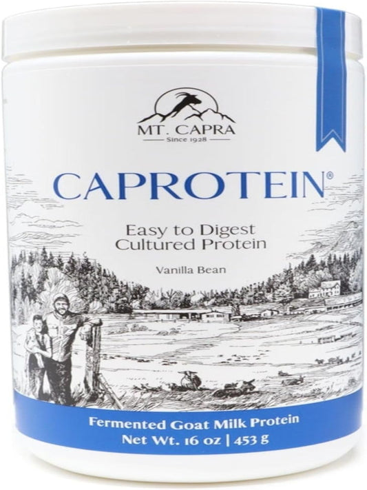 Mt. Capra Caprotein | Casein Protein Concentrate, Fermented Goat Milk Protein from Grass-Fed Pastured Goats, Extremely Easy to Digest | Vanilla Bean | 23 Servings - 16 oz - Nirvana Guru