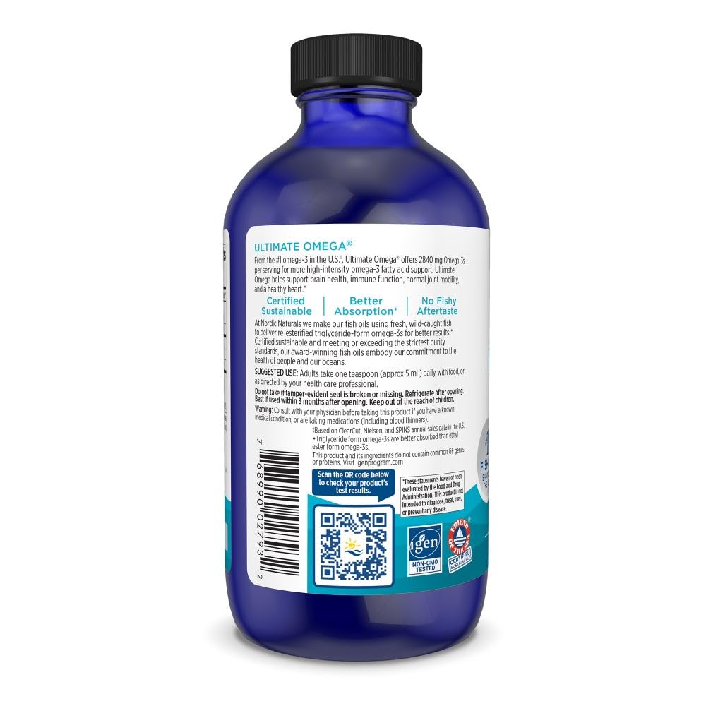 Nordic Naturals Ultimate Omega Liquid, Lemon Flavor - 4 oz - 2840 mg Omega-3 - High-Potency Omega-3 Fish Oil Supplement with EPA & DHA - Promotes Brain & Heart Health - Non-GMO - 24 Servings - Nirvana Guru