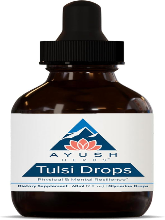Ayush Herbs Tulsi Drops - Alcohol-Free Tulsi Drops, Holy Basil Gylcerite, Natural Immune-Support Drops for Kids & Adults, Calm & Focus Booster - 2 Fl Oz (80 Servings) Nirvana Guru