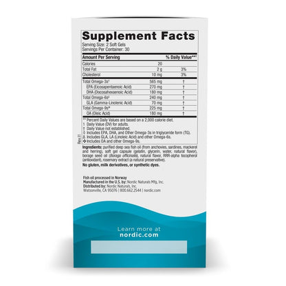 Nordic Naturals Complete Omega, Lemon Flavor - 180 Soft Gels - 565 mg Omega-3 - EPA & DHA with Added GLA - Healthy Skin, Cognition, & Positive Mood - Non-GMO - 90 Servings - Nirvana Guru